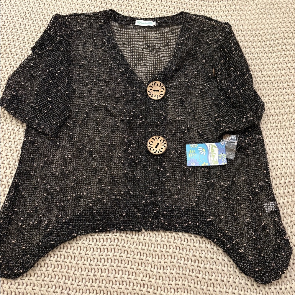 NWT Lulu-B Black V-Neck Sweater with Wooden Buttons